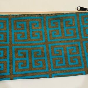 Turquoise/Gold Greek Key Pattern Cosmetic Zip Pouch